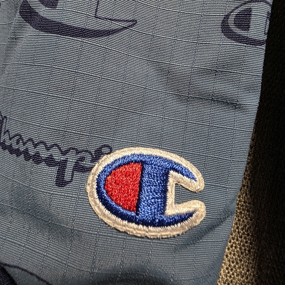 Champion All-Over Logo Print Blue Anorak Windbreaker Jacket Size Men's Large - Picture 10 of 11